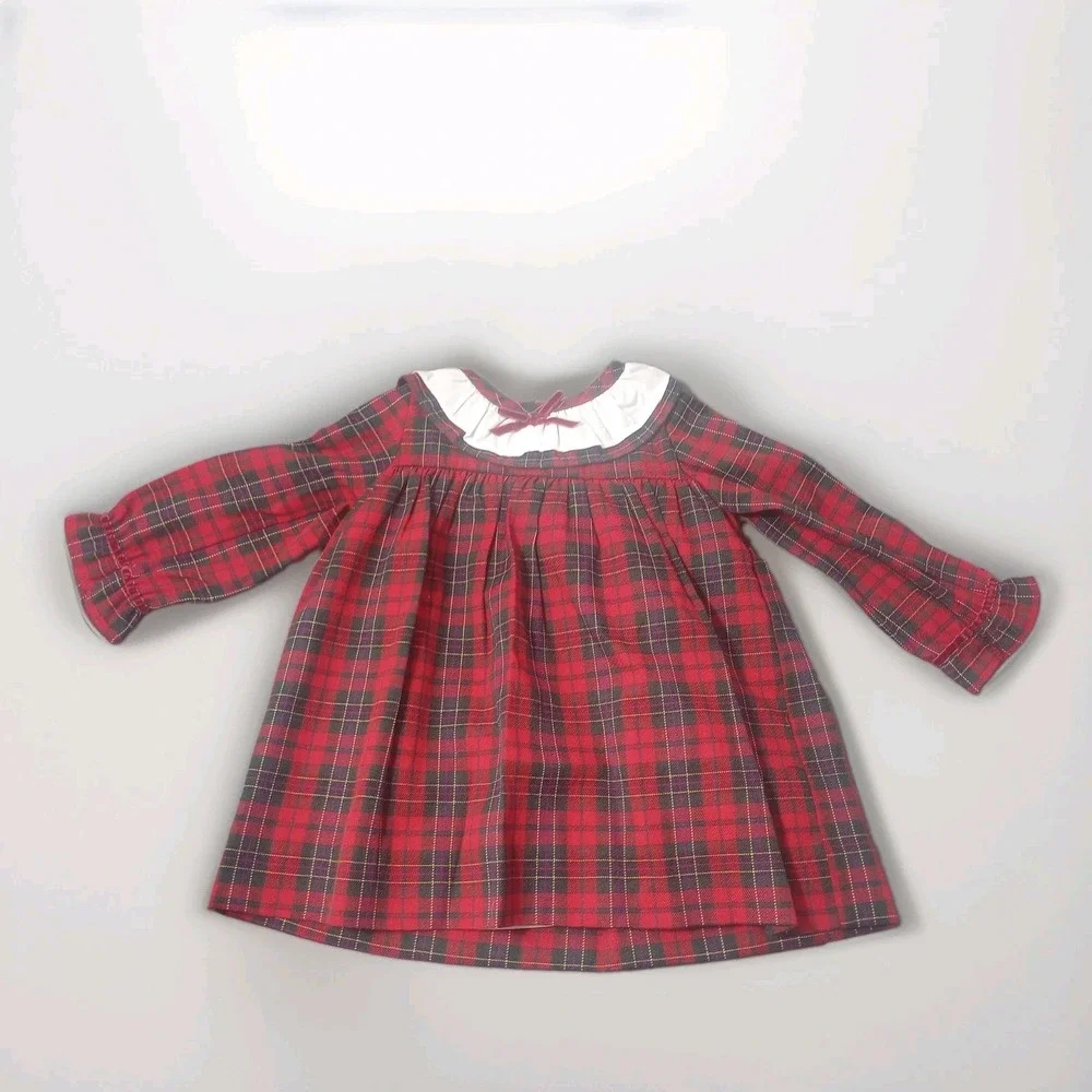 Edgehill Collection Red Plaid Christmas DressRuffle Lace Luxury Baby Girl 12M